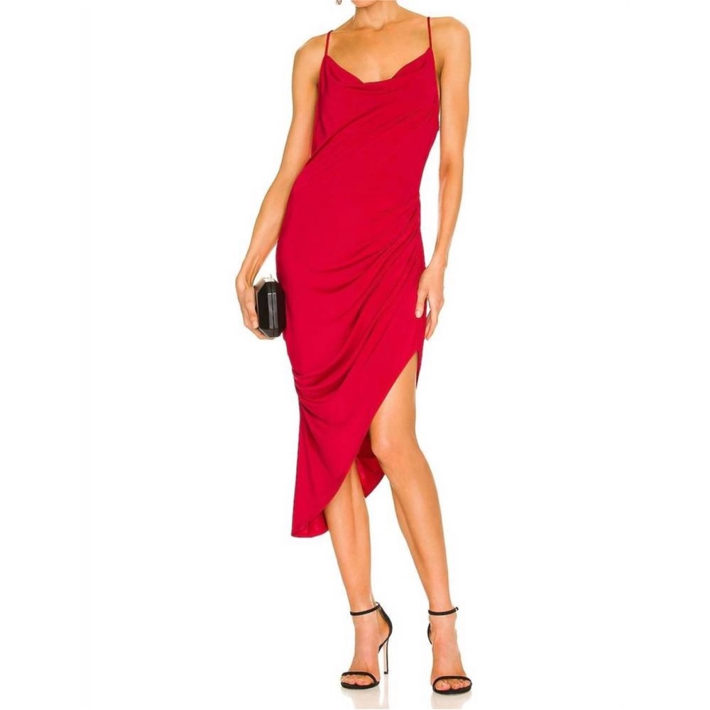 Krisa Draped Midi Dress in Red SZ XS NWOT